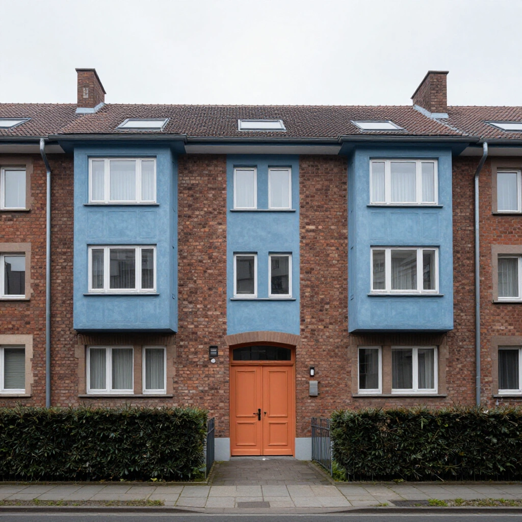 Row of 1920s Frankfurt estate houses with flat roofs and ribbon windows